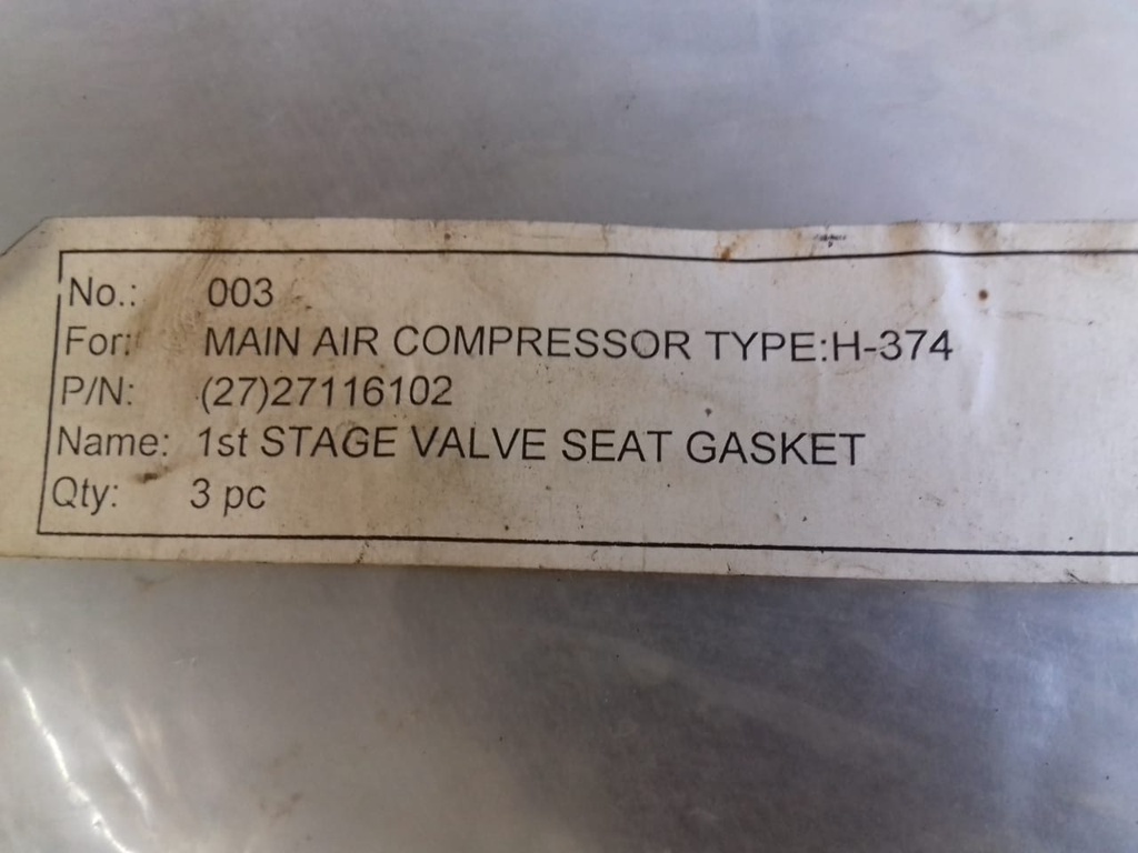 GASKET 1ST VALVE SEAT