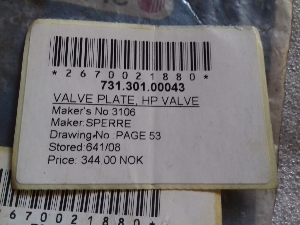 HP SUC-DEL VALVE PLATE