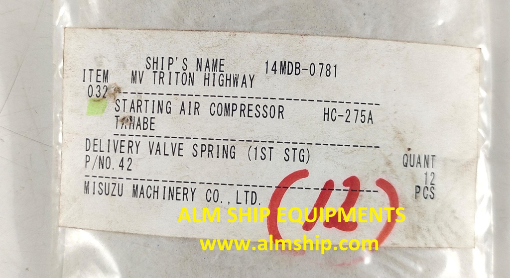 TANABE HC-275A DELIVERY VALVE SPRING