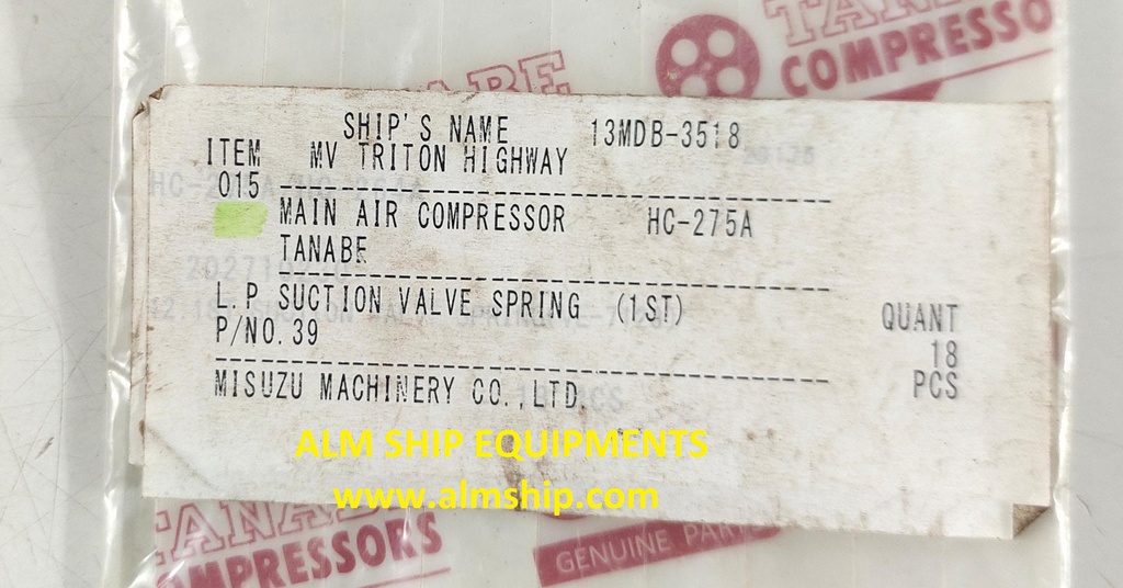 TANABE HC-275A L.P SUCTION VALVE SPRING