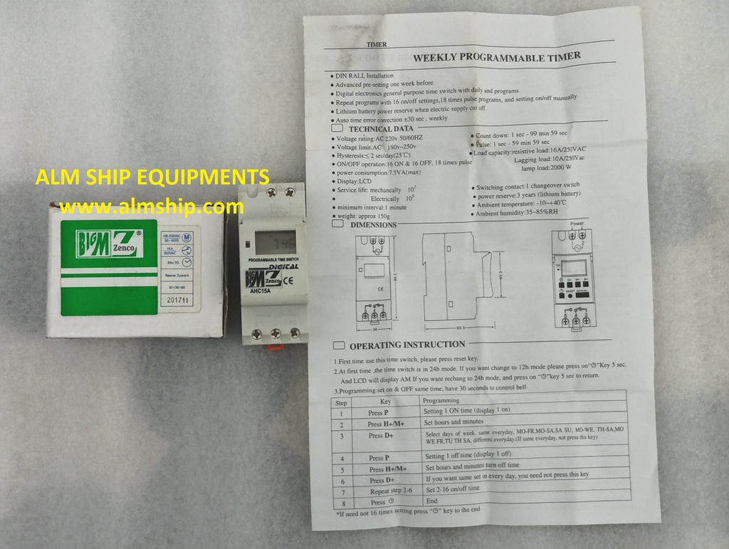 BIG M ZENCO AHC15A WEEKLY PROGRAMMABLE ELECTRONICS TIMER