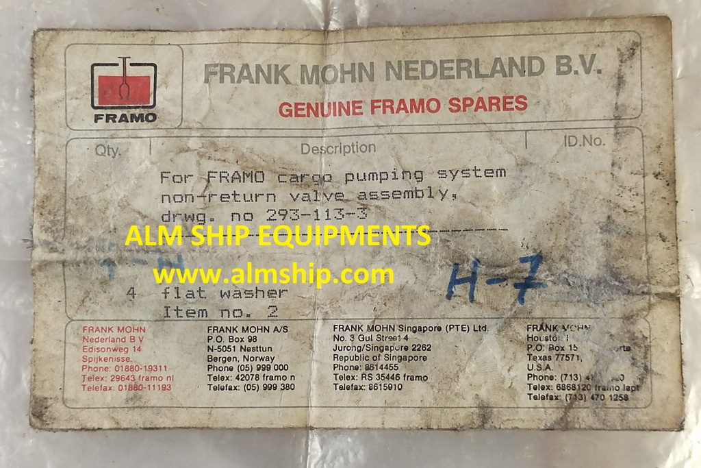 FRAMO FLAT WASHER 293-113-3 ITEM NO.2