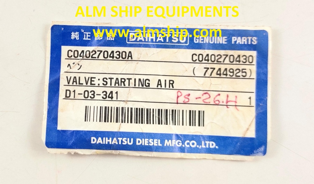 DAIHATSU VALVE STARTING AIR PS-26H