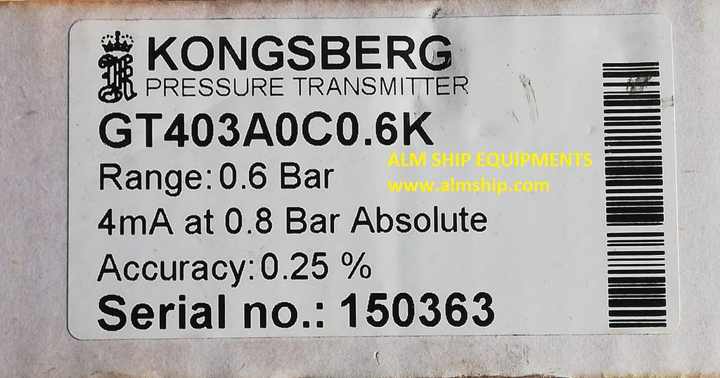 PRESSURE TRANSMITTER GT403A0C0.6K KONGSBERG