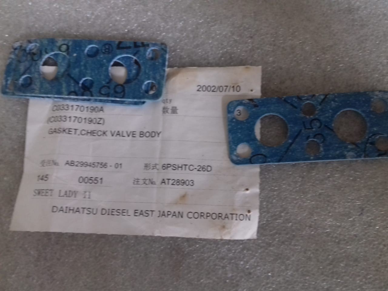 DAIHATSU GASKET CHECK VALVE BODY DK-20