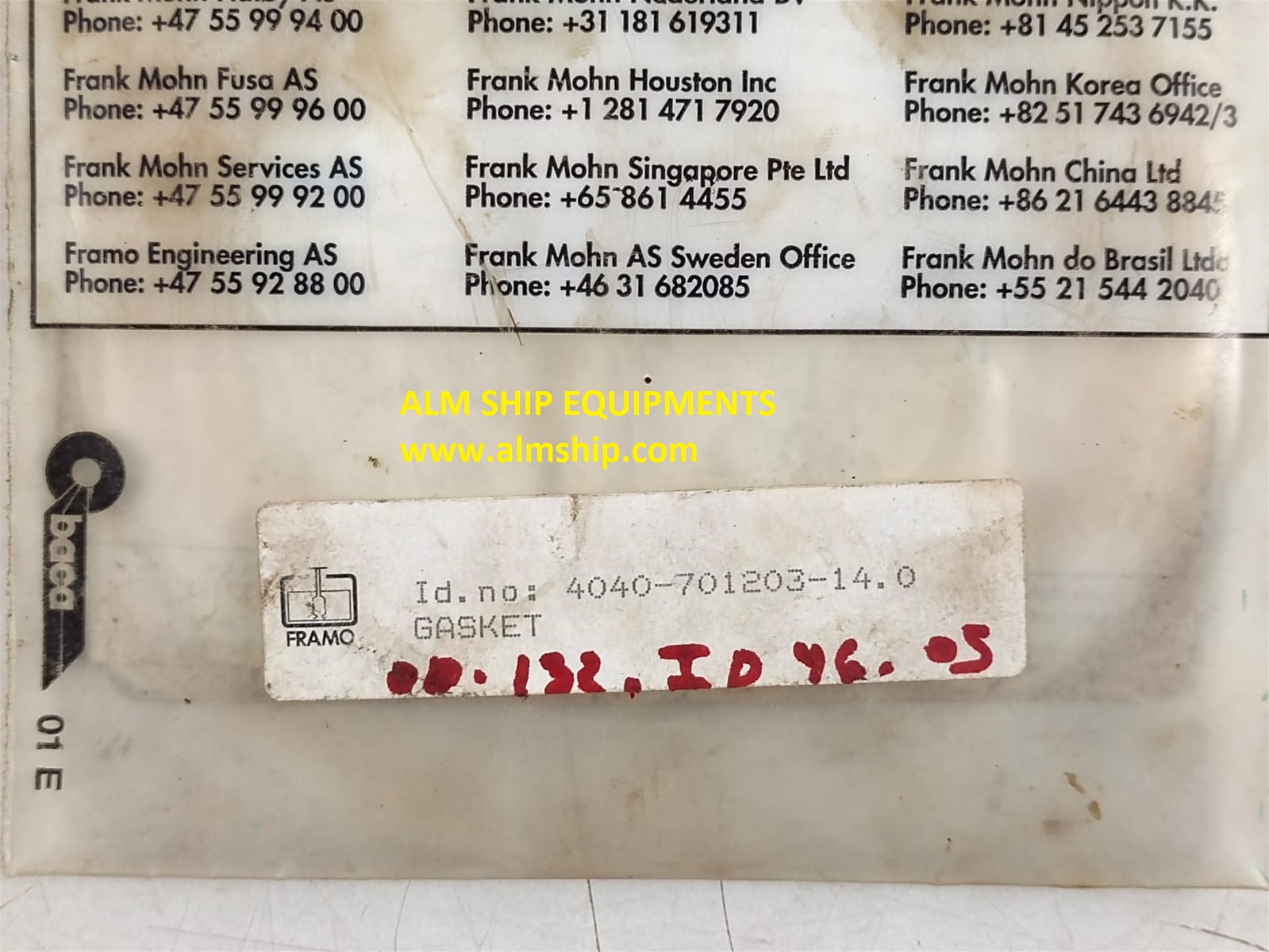 Gasket Pn. 222.1 & 222.2 Id 1001 & 4040-701203-14.0 & 4040-701203-13.0 For Framo