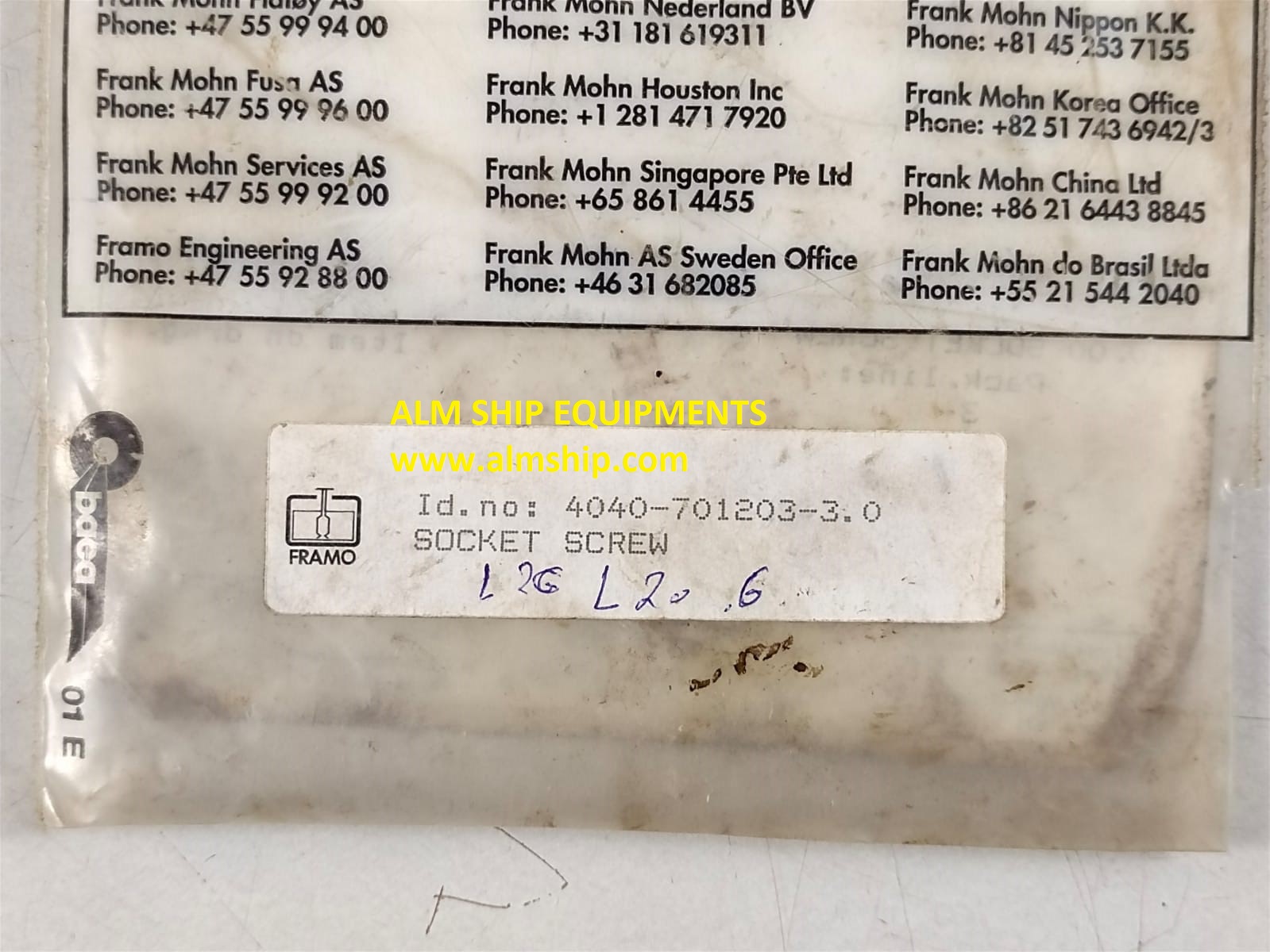 Socket Screw Pn. 915.1 Id 1001 & 4040-701203-3.0 For Framo