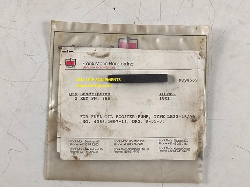 Key Pn 866 Id 1001 & 4040-701203-18.0 For Framo